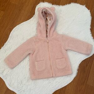 Carter’s Baby Girl Long Sleeve Jacket With Hoodie 12 Months Pink Pockets Sherpa